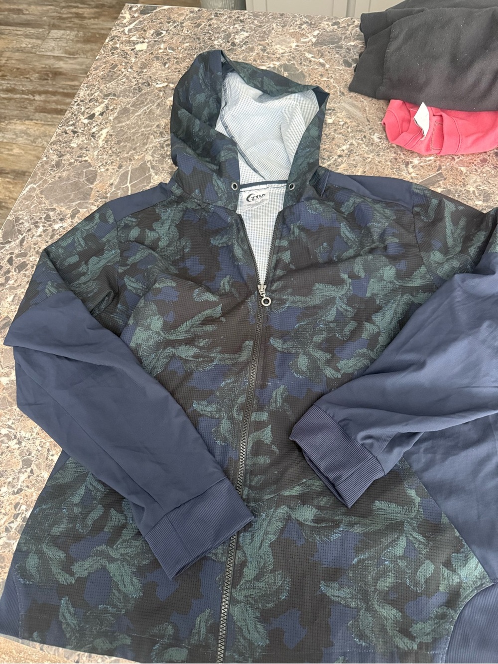 Navy Floral Zip-Up Hooded Jacket
